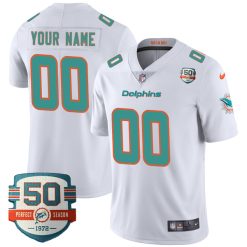 Custom Miami Dolphins White Vapor Untouchable Limited Jersey - All Stitched