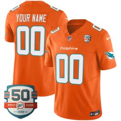 Custom Miami Dolphins Orange Vapor F.U.S.E Limited Jersey - All Stitched