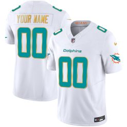 Alternative view of Custom Miami Dolphins White "Gold Trim" Vapor F.U.S.E Limited Jersey - All Stitched