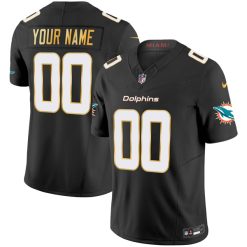 Alternative view of Custom Miami Dolphins Black "Gold Trim" Vapor F.U.S.E Limited Jersey - All Stitched