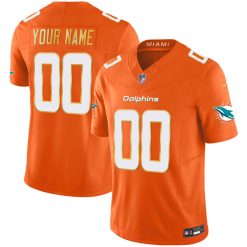 Alternative view of Custom Miami Dolphins Orange "Gold Trim" Vapor F.U.S.E Limited Jersey - All Stitched
