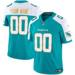 Alternative view of Custom Miami Dolphins Alternate Aqua "Gold Trim" Vapor F.U.S.E Limited Jersey - All Stitched
