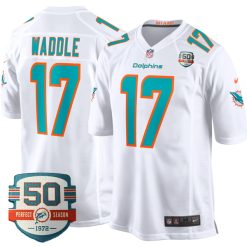 Jaylen Waddle Miami Dolphins White Game Jersey - All Stitched