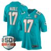 Jaylen Waddle Miami Dolphins Aqua Game Jersey - All Stitched