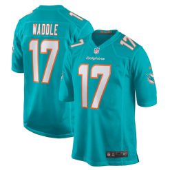 Alternative view of Jaylen Waddle Miami Dolphins Aqua Game Jersey - All Stitched