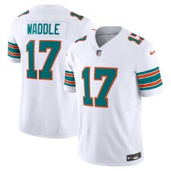 Alternative view of Jaylen Waddle Miami Dolphins Alternate White Vapor F.U.S.E Limited Jersey - All Stitched
