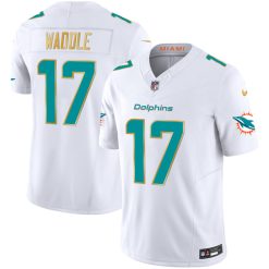 Alternative view of Jaylen Waddle Miami Dolphins White "Gold Trim" Vapor F.U.S.E Limited Jersey - All Stitched