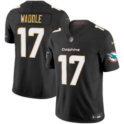 Alternative view of Jaylen Waddle Miami Dolphins Black "Gold Trim" Vapor F.U.S.E Limited Jersey - All Stitched