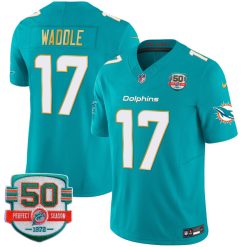 Jaylen Waddle Miami Dolphins Aqua "Gold Trim" Vapor F.U.S.E Limited Jersey - All Stitched