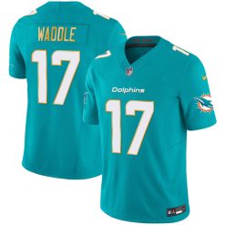 Alternative view of Jaylen Waddle Miami Dolphins Aqua "Gold Trim" Vapor F.U.S.E Limited Jersey - All Stitched