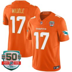 Jaylen Waddle Miami Dolphins Orange "Gold Trim" Vapor F.U.S.E Limited Jersey - All Stitched