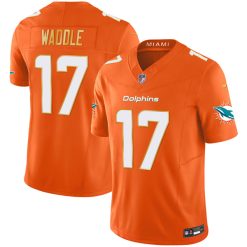 Alternative view of Jaylen Waddle Miami Dolphins Orange "Gold Trim" Vapor F.U.S.E Limited Jersey - All Stitched