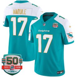 Jaylen Waddle Miami Dolphins Alternate Aqua "Gold Trim" Vapor F.U.S.E Limited Jersey - All Stitched