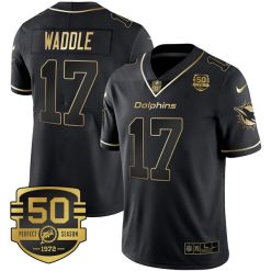 Jaylen Waddle Miami Dolphins Black Gold Vapor Untouchable Limited Jersey - All Stitched