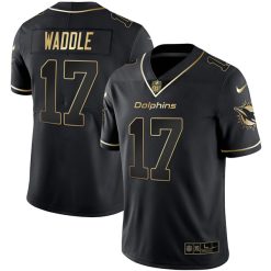 Alternative view of Jaylen Waddle Miami Dolphins Black Gold Vapor Untouchable Limited Jersey - All Stitched