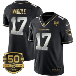 Jaylen Waddle Miami Dolphins Alternate Black Gold Vapor Untouchable Limited Jersey - All Stitched