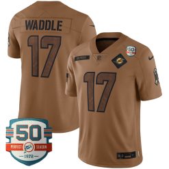 Jaylen Waddle Miami Dolphins Brown 2023 Salute To Service Jersey - All Stitched