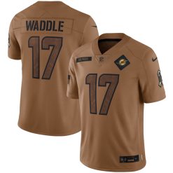 Alternative view of Jaylen Waddle Miami Dolphins Brown 2023 Salute To Service Jersey - All Stitched