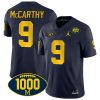 J.J. McCarthy Michigan Wolverines 1000 Wins Patch Stitched Game Jersey - Navy