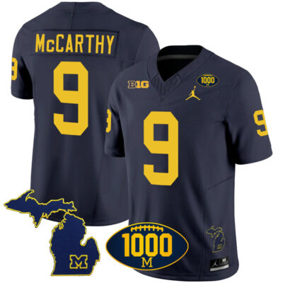 JJ McCarthy Michigan Wolverines Wins Patch Stitched Jersey - Navy