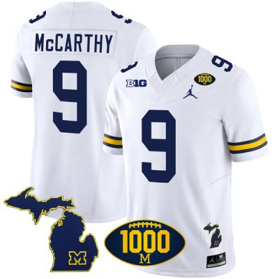 J.J. McCarthy Michigan Wolverines 1000 Wins Patch Stitched Vapor F.U.S.E Limited Jersey - White