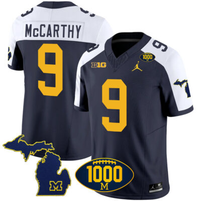 J.J. McCarthy Michigan Wolverines 1000 Wins Patch Stitched Vapor F.U.S.E Limited Jersey - Alternate Navy