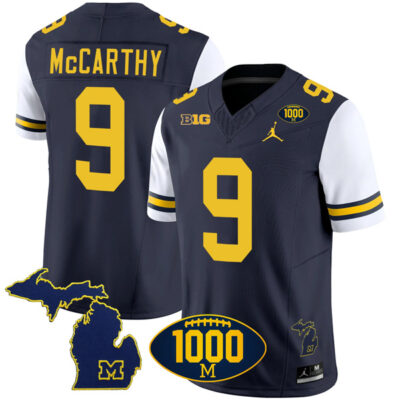 J.J. McCarthy Michigan Wolverines 1000 Wins Patch Stitched Vapor F.U.S.E Limited Jersey - White Sleeve