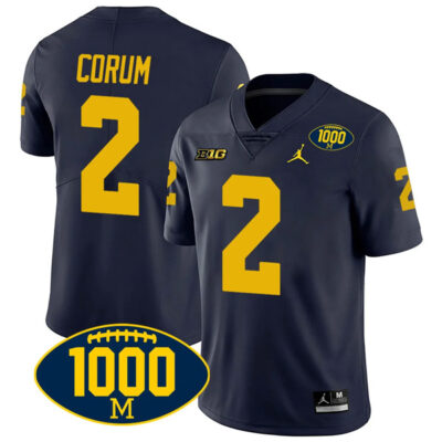 Blake Corum Michigan Wolverines 1000 Wins Patch Stitched Game Jersey - Navy