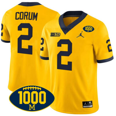 Blake Corum Michigan Wolverines 1000 Wins Patch Stitched Game Jersey - Maize