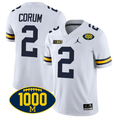 Blake Corum Michigan Wolverines 1000 Wins Patch Stitched Game Jersey - White