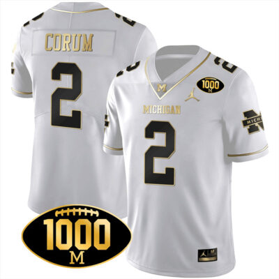Blake Corum Michigan Wolverines 1000 Wins Patch Stitched Limited Jersey - White Gold