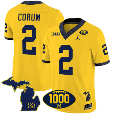 Blake Corum Michigan Wolverines 1000 Wins Patch Stitched Vapor F.U.S.E Limited Jersey - Maize