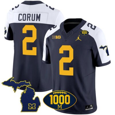 Blake Corum Michigan Wolverines 1000 Wins Patch Stitched Vapor F.U.S.E Limited Jersey - Alternate Navy