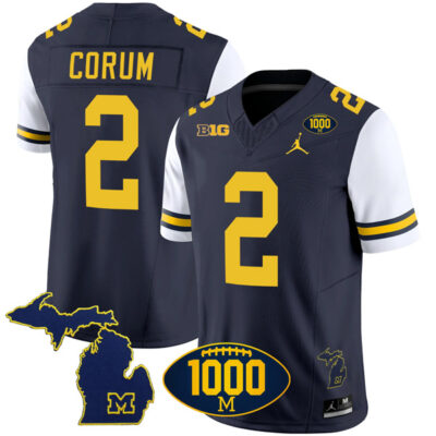 Blake Corum Michigan Wolverines 1000 Wins Patch Stitched Vapor F.U.S.E Limited Jersey - White Sleeve