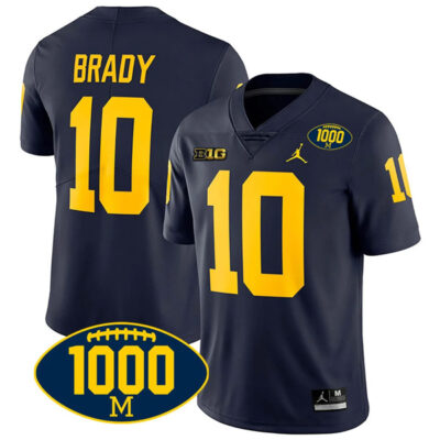 Tom Brady Michigan Wolverines 1000 Wins Patch Stitched Game Jersey - Navy