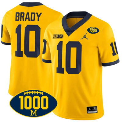 Tom Brady Michigan Wolverines 1000 Wins Patch Stitched Game Jersey - Yellow