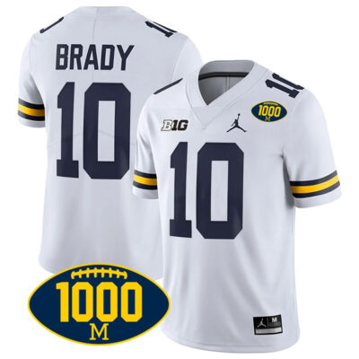 Tom Brady Michigan Wolverines 1000 Wins Patch Stitched Game Jersey - White