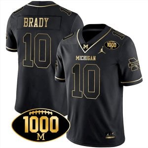 Tom Brady Michigan Wolverines 1000 Wins Patch Stitched Limited Jersey - Black Gold