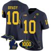 Tom Brady Michigan Wolverines 1000 Wins Patch Stitched Vapor F.U.S.E Limited Jersey - Navy