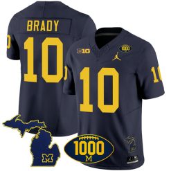 Tom Brady Michigan Wolverines 1000 Wins Patch Stitched Vapor F.U.S.E Limited Jersey - Navy