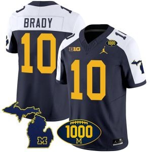 Tom Brady Michigan Wolverines 1000 Wins Patch Stitched Vapor F.U.S.E Limited Jersey - Alternate Navy