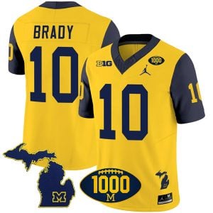 Tom Brady Michigan Wolverines 1000 Wins Patch Stitched Vapor F.U.S.E Limited Jersey - Navy Sleeve