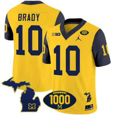 Tom Brady Michigan Wolverines 1000 Wins Patch Stitched Vapor F.U.S.E Limited Jersey - Navy Sleeve