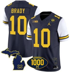 Tom Brady Michigan Wolverines 1000 Wins Patch Stitched Vapor F.U.S.E Limited Jersey - White Sleeve