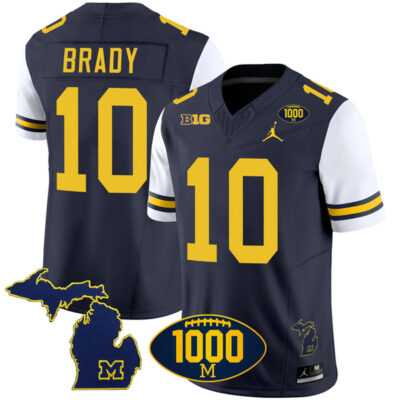 Tom Brady Michigan Wolverines 1000 Wins Patch Stitched Vapor F.U.S.E Limited Jersey - White Sleeve