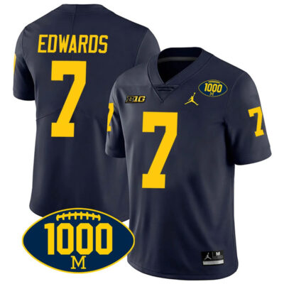 Donovan Edwards Michigan Wolverines 1000 Wins Patch Stitched Game Jersey - Navy
