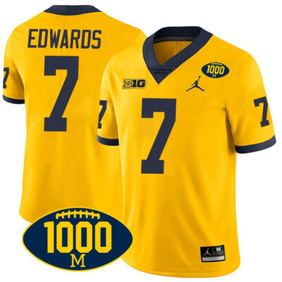 Donovan Edwards Michigan Wolverines 1000 Wins Patch Stitched Game Jersey - Yellow