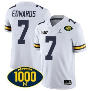 Donovan Edwards Michigan Wolverines 1000 Wins Patch Stitched Game Jersey - White