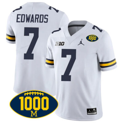 Donovan Edwards Michigan Wolverines 1000 Wins Patch Stitched Game Jersey - White