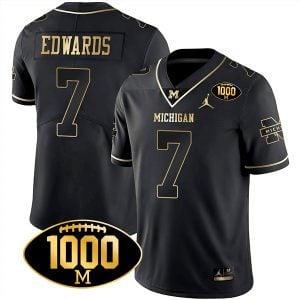 Donovan Edwards Michigan Wolverines 1000 Wins Patch Stitched Limited Jersey - Black Gold